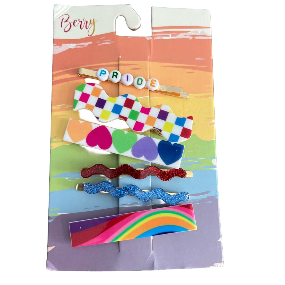 New Berry LGBTQ Rainbow Pride Hair Barrette and Clip Rainbow Hair Accessory Set